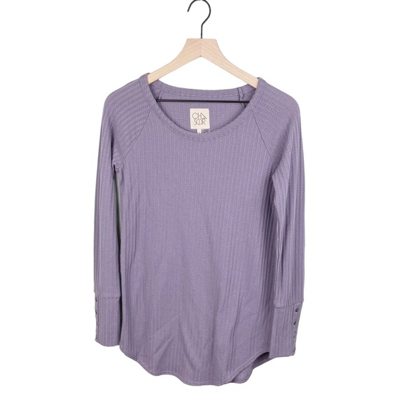 Chaser Lilac Purple Waffle Knit Thermal Button Cuff Long Sleeve Top Size Small - Picture 2 of 8